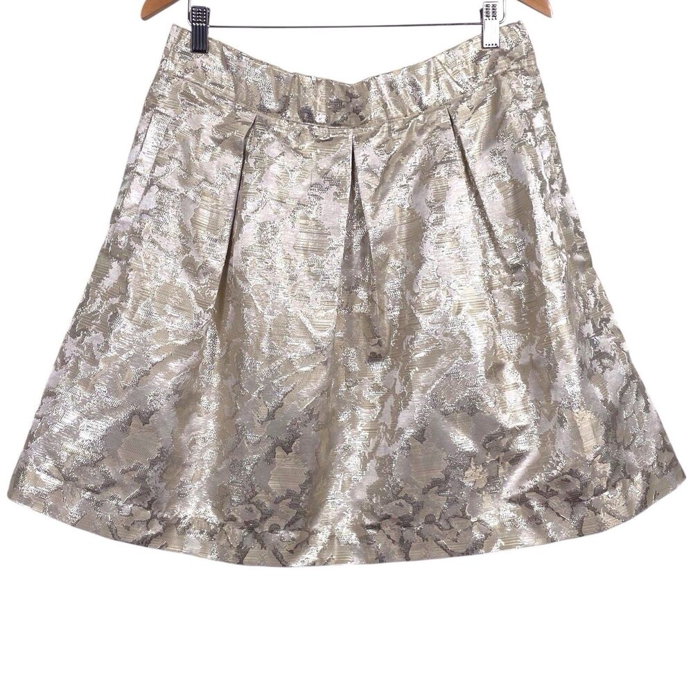 Anthropologie Maeve Rust Garden Brocade Mini Skirt Size Large Gold Silver EUC - Picture 3 of 16